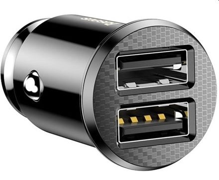 ÎNCĂRCĂTOR AUTO BASEUS GRAIN 2× USB 5V 3,1A (NEGRU)